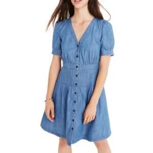 Madewell Denim Pleat-Waist Midi Dress Size 2
